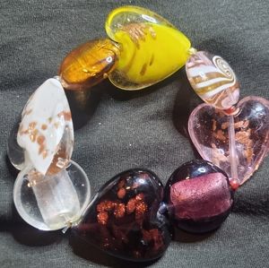 Hand made glass heart beaded bracelet.